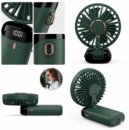 Portable Mini USB Handheld Fan 4 Speed LED Digital Display Folding Rechargeable Fan with Lanyard
