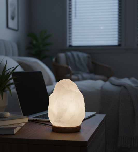 Salt Lamp Natural White – Handcrafted with Natural Wooden Base