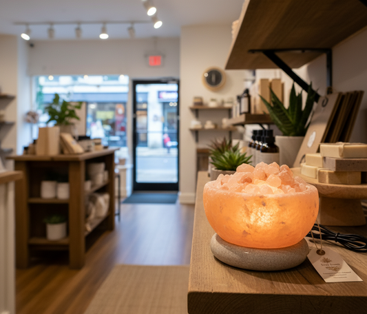 Salt USB Lamp (Bowl) – Handcrafted with Natural Wooden Base & USB Powered LED