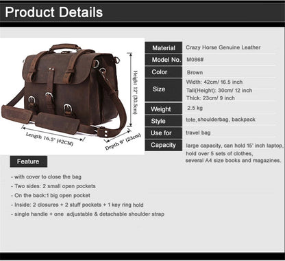 Purilite Select Vintage Crazy Horse Genuine Leather Men’s Briefcase