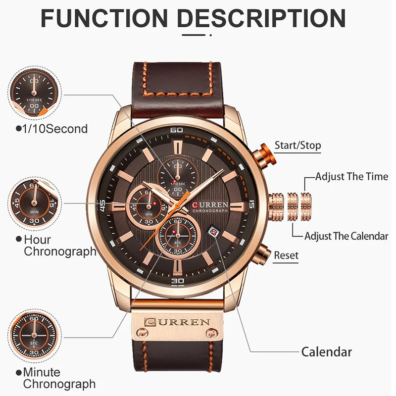 CURREN 8291 Men’s Leather Sports Chronograph Watch