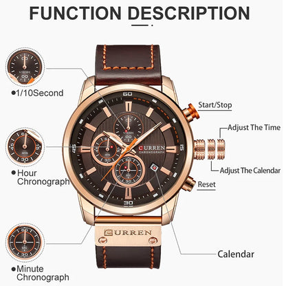 CURREN 8291 Men’s Leather Sports Chronograph Watch