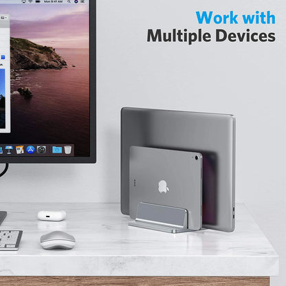 Purilite Select Vertical Laptop Stand | Adjustable Aluminum Notebook Holder | Space-Saving Desktop Support Base