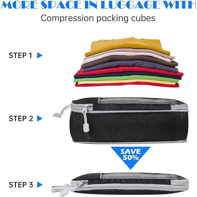 Purilite Select 5PCS Travel Compression Packing Cubes & Shoe Bag Set