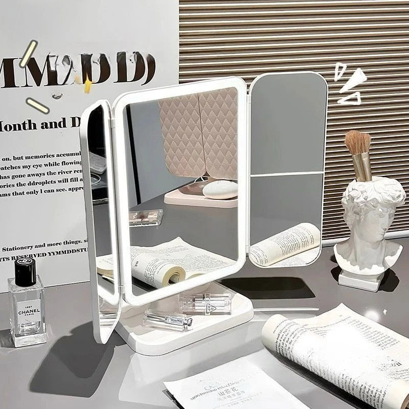 Purilite Select Dual Door 3-Fold Makeup Mirror | LED Touch Control Vanity Mirror | 360° Rotating Desktop Beauty Mirror