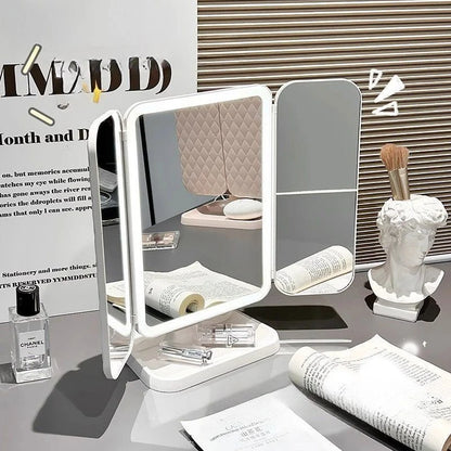 Purilite Select Dual Door 3-Fold Makeup Mirror | LED Touch Control Vanity Mirror | 360° Rotating Desktop Beauty Mirror