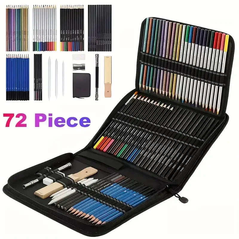 Purilite Select 72-Piece Art Set – Sketching, Drawing & Charcoal Pencil Tools Kit for Artists