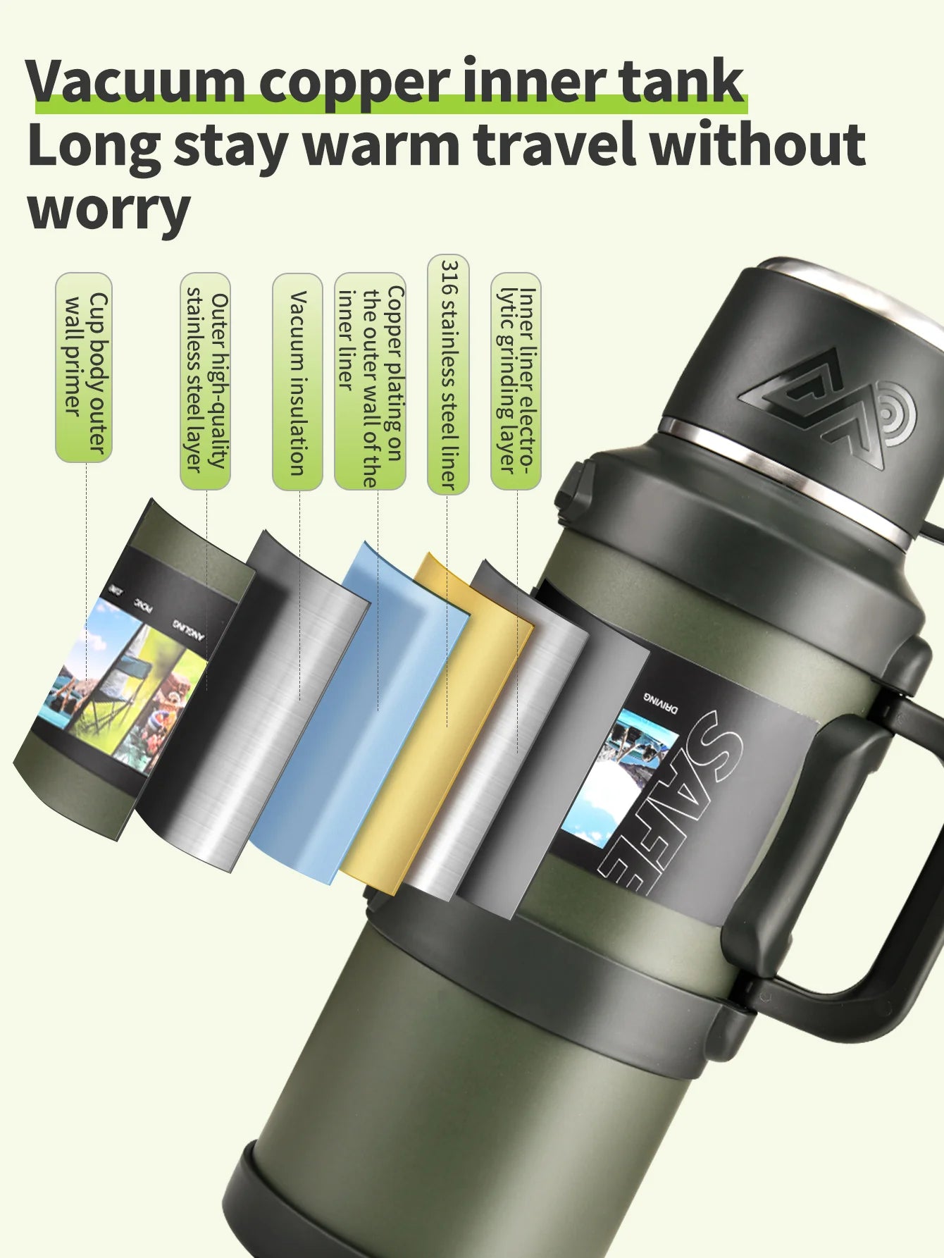 Purilite Select Large Stainless Steel Thermos | 1.7L 2.0L 2.5L Vacuum Insulated Flask | Travel Camping Hot Cold Bottle