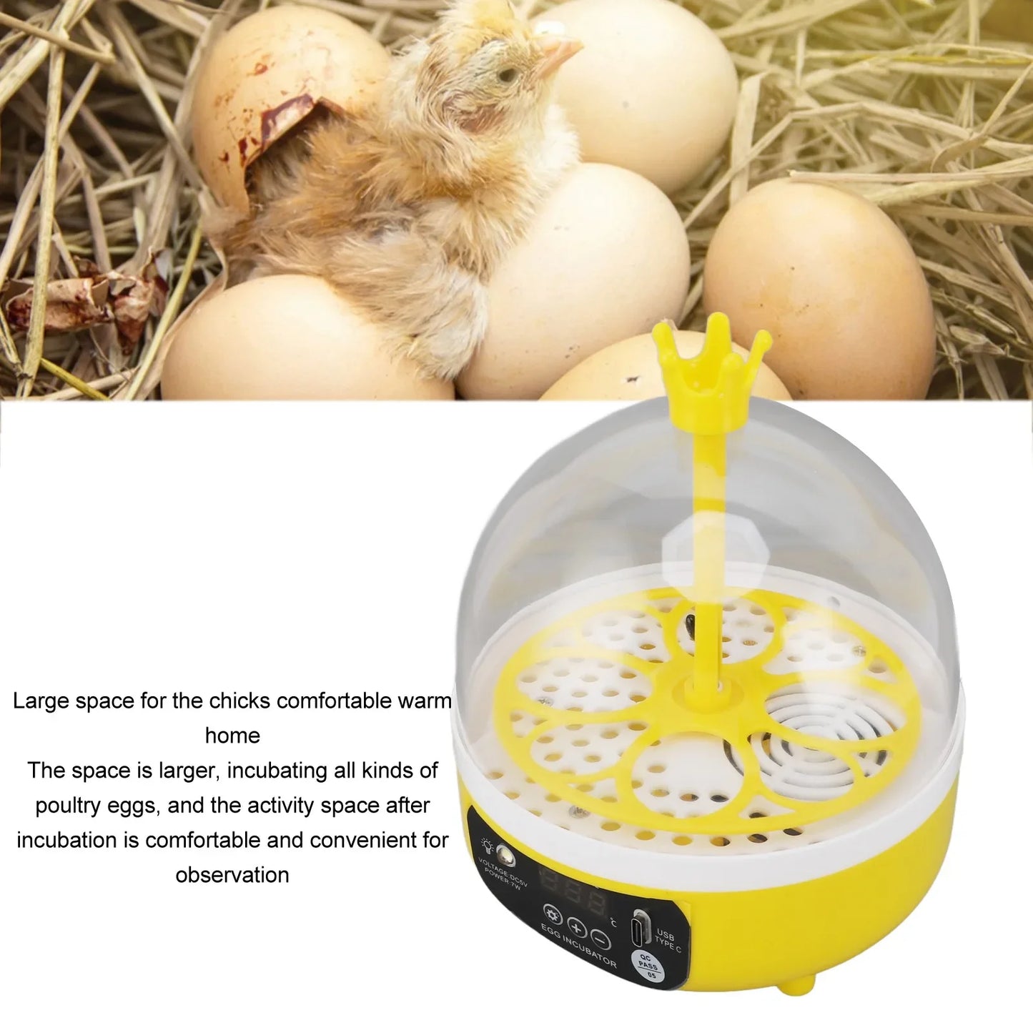 Purilite Select Mini Egg Incubator | Automatic Temperature & Humidity Control | 4-Egg Poultry Hatching Machine for Home Use