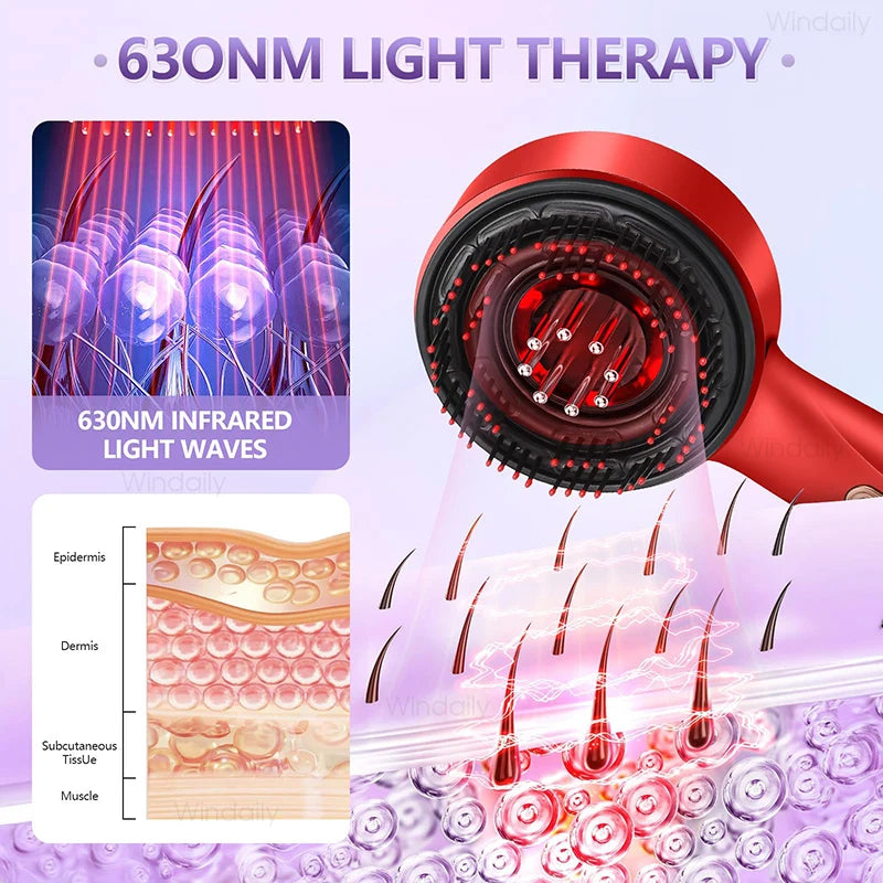 Purilite Select 3 in 1 Red Light Therapy Scalp Massager Comb with Hair Oil Applicator and Vibration Hair Care Brush
