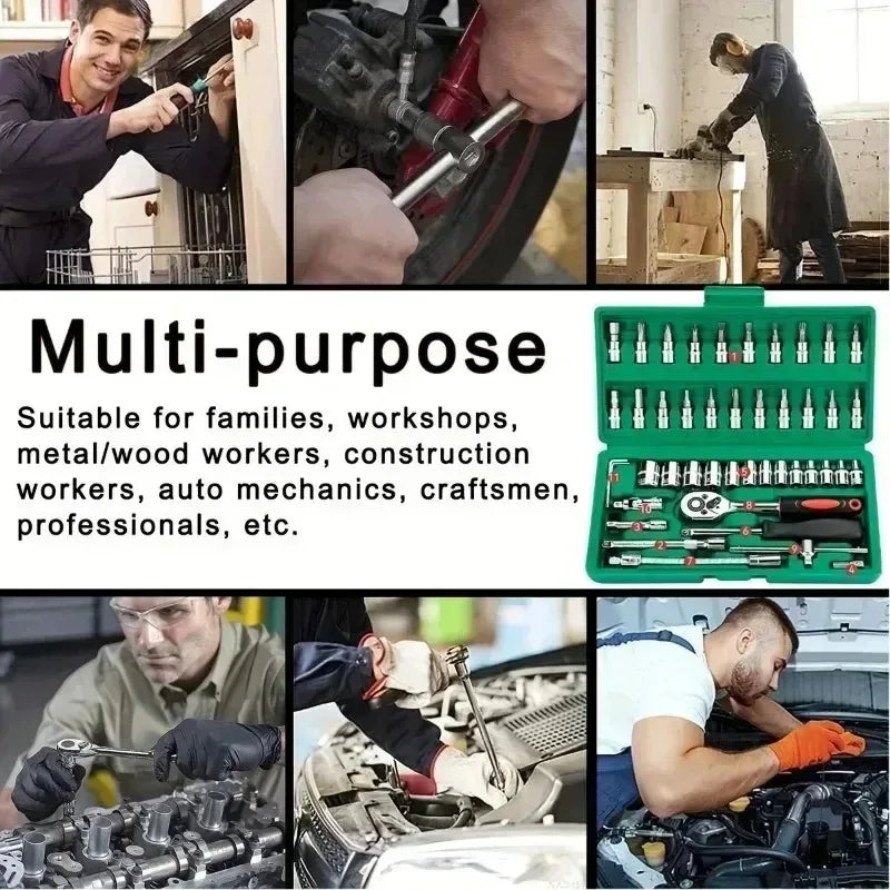 Purilite Select 46-Piece Socket & Wrench Combination Set — Professional Car, Motorcycle & Household Tool Kit