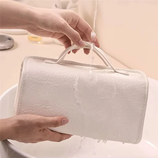 Purilite Select Travel Toiletry Bag | PU Leather Roll-Up Cosmetic Organizer | Hanging Makeup Bag with Detachable Compartments