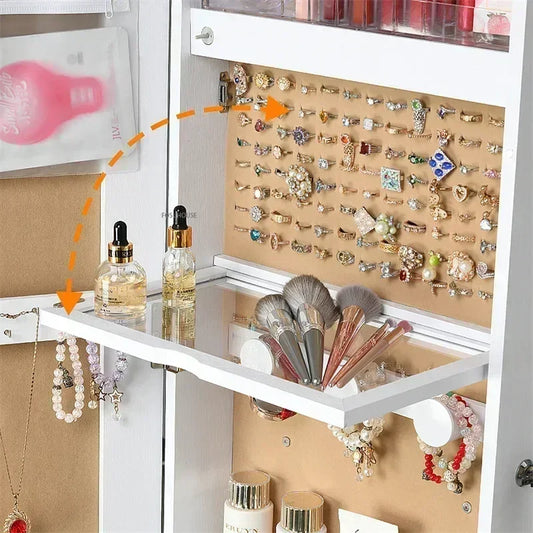 Purilite Select 360° Rotating Jewelry Cabinet with Full-Length Mirror – Bedroom Makeup Storage Dressing Mirror Cabinet