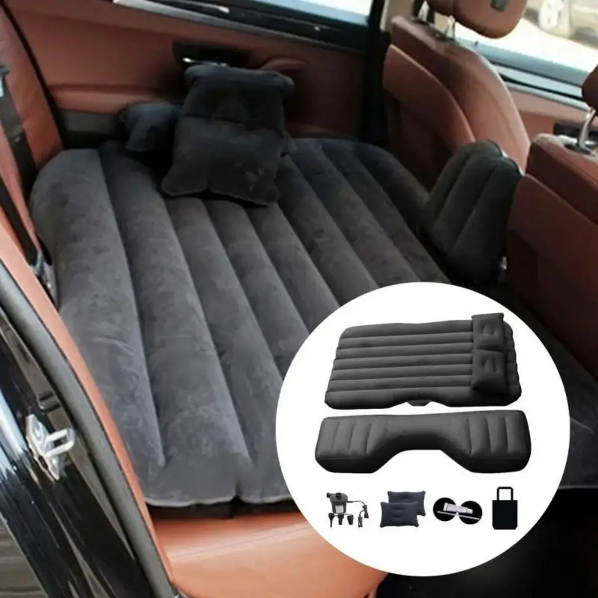 Purilite Select Car Inflatable Bed Air Cushion | Portable Travel Sleeping Mattress with Flocking Fabric | Vehicle Back Seat Comfort Bed