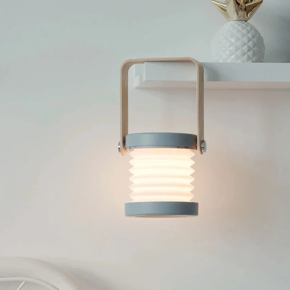 Purilite Select Telescopic Folding LED Touch Night Lamp with Wooden Handle Portable Rechargeable Table Lantern