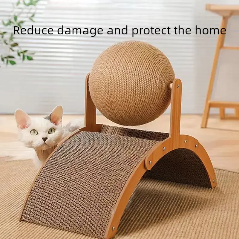 Purilite Select 2 In 1 Cat Scratching Ball Wooden Cat Scratcher | Natural Sisal Scratch Board | Wear-Resistant Paw Training Toy