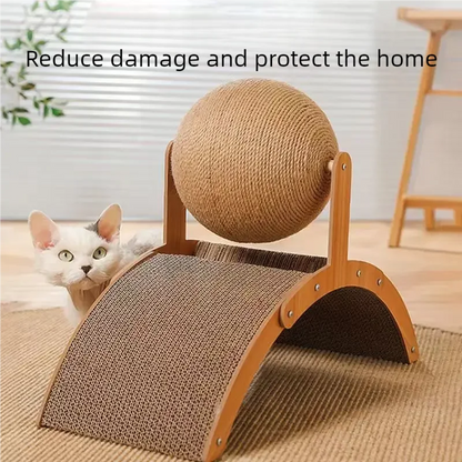 Purilite Select 2 In 1 Cat Scratching Ball Wooden Cat Scratcher | Natural Sisal Scratch Board | Wear-Resistant Paw Training Toy