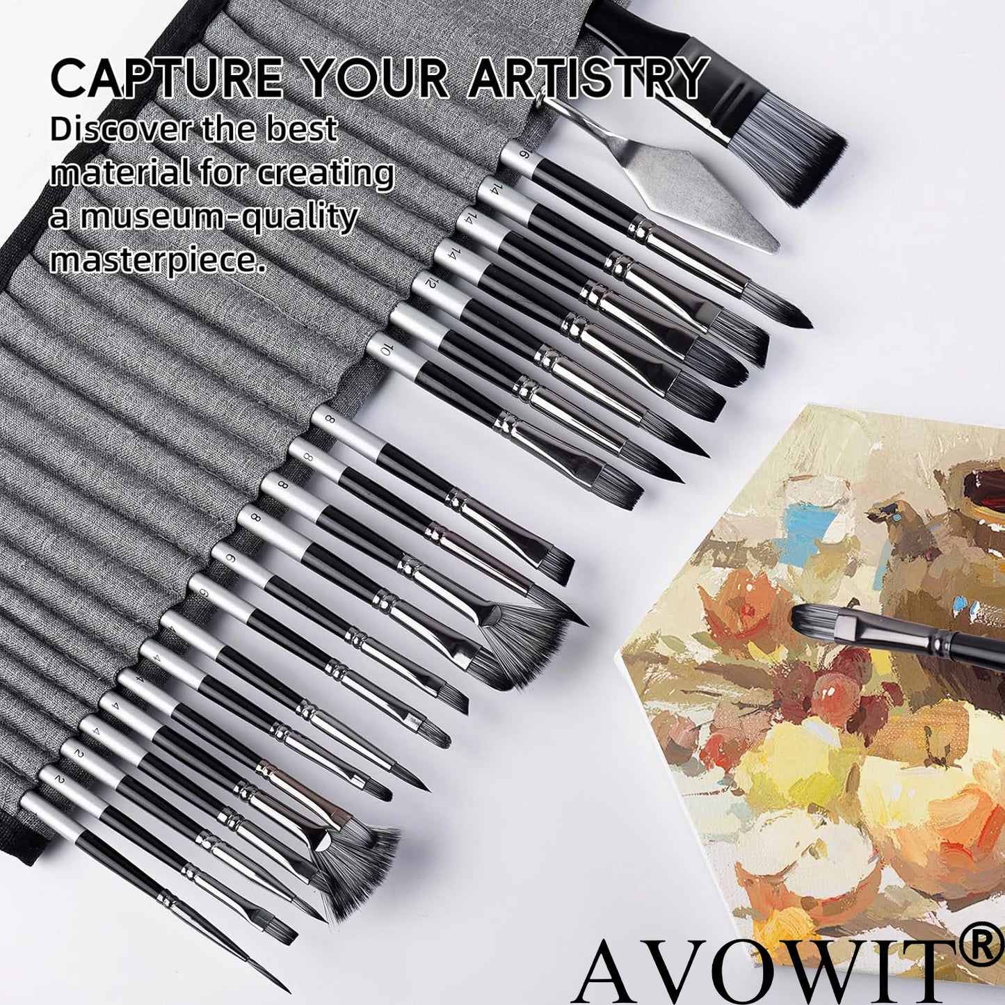 Purilite Select 24pcs Portable Acrylic Paint Brush Set – Oil Painting, Watercolor & Powder with Cloth Roll and Painting Knives