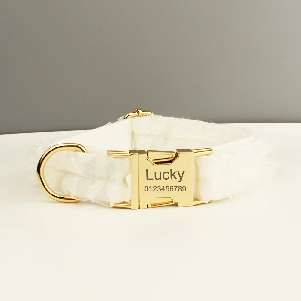 Purilite Select Custom Engraved White Lace Dog Collar & Leash Set