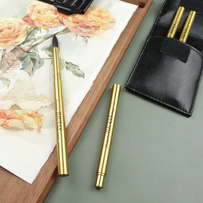 Purilite Select 4pcs Brass Travel Pen Portable Divisible Watercolor Brush Set with PU Bag – Ideal for Painting & Nail Art