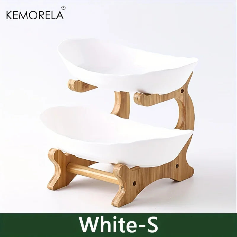 Purilite Select | Double or Three Layer Wooden Snack & Fruit Serving Plate | Modern Multi-Layer Dessert Stand for Living Room