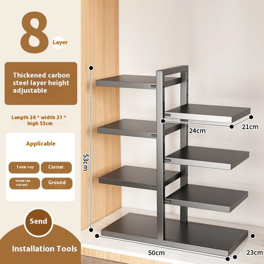 Purilite Select 8-Layer Adjustable Pot Organizer | Expandable Metal Storage Rack | Kitchen Cabinet & Lid Organizer