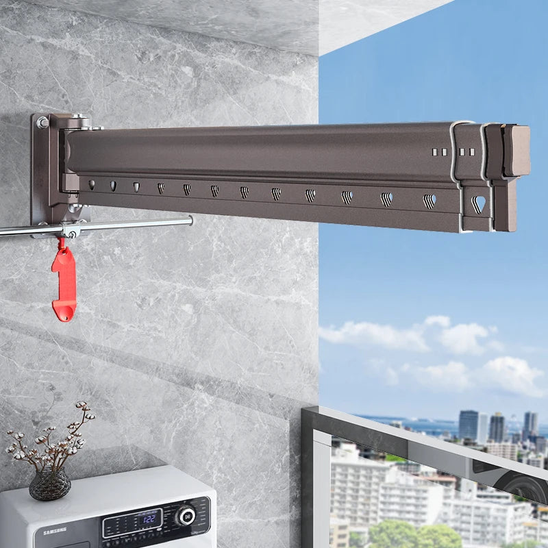 Purilite Select Foldable Wall Mounted Clothes Drying Rack | Aluminum Alloy Windproof Multi-Function Sweater & Clothing Organizer