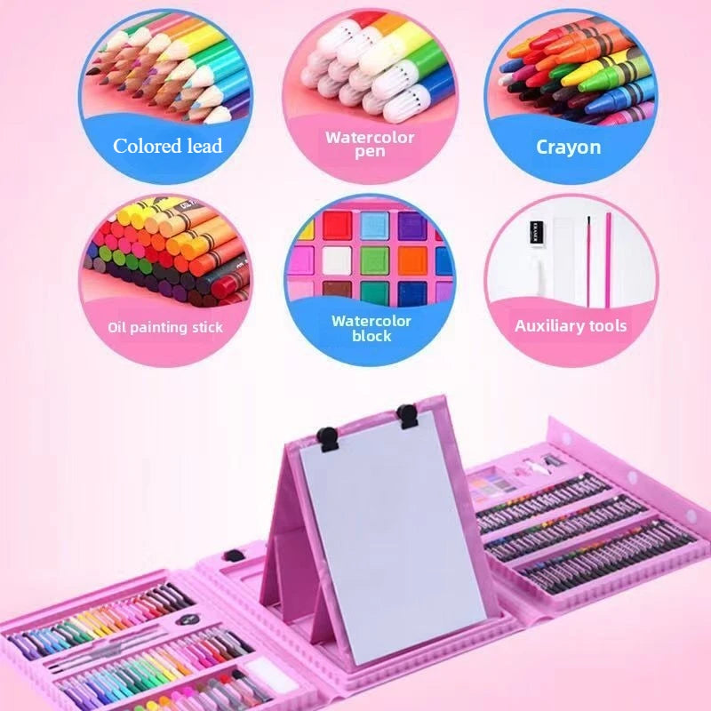 Purilite Select 208-Piece Kids’ Art Set with Easel, Colored Pencils, Watercolor Pens & Sketch Book – Complete Creative Painting Kit for Young Artists