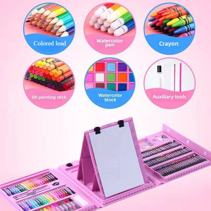 Purilite Select 208-Piece Kids’ Art Set with Easel, Colored Pencils, Watercolor Pens & Sketch Book – Complete Creative Painting Kit for Young Artists