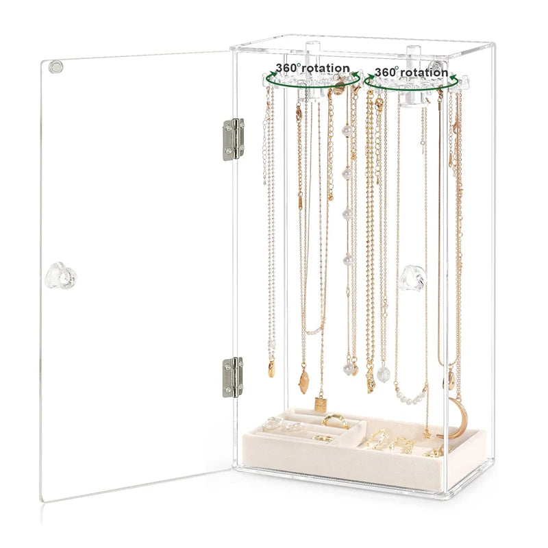 Purilite Select 360° Rotating Necklace Holder Stand with 24 Hooks Acrylic Jewelry Organizer Display Rack