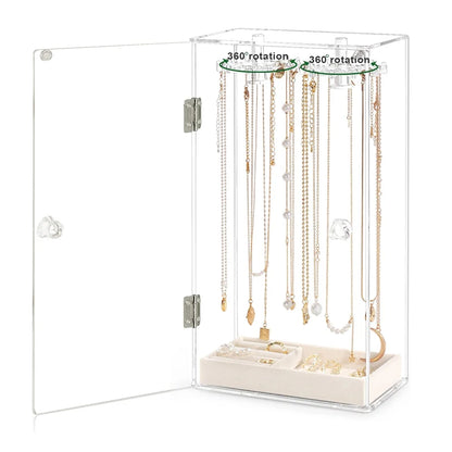 Purilite Select 360° Rotating Necklace Holder Stand with 24 Hooks Acrylic Jewelry Organizer Display Rack