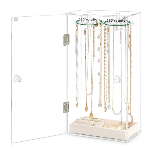 Purilite Select 360° Rotating Necklace Holder Stand with 24 Hooks Acrylic Jewelry Organizer Display Rack