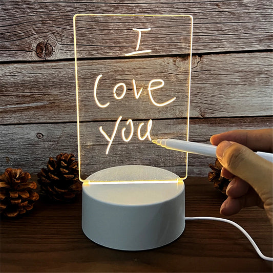 Purilite Select | Transparent LED Message Board Night Light | USB Acrylic Write and Erase Desk Lamp | Warm White Decorative Light