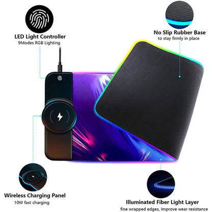 Purilite Select RGB Wireless Charging Gaming Mouse Pad with 15W Fast Charging