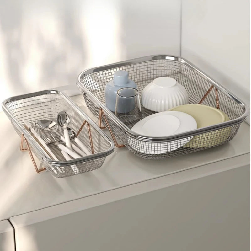 Purilite Select Stainless Steel Kitchen Sink Drainer Basket | Expandable Dish Drying Rack | Dishwasher Drain Board | Vegetable Desktop Organizer