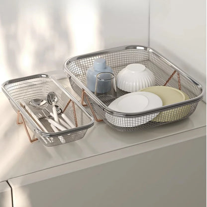 Purilite Select Stainless Steel Kitchen Sink Drainer Basket | Expandable Dish Drying Rack | Dishwasher Drain Board | Vegetable Desktop Organizer