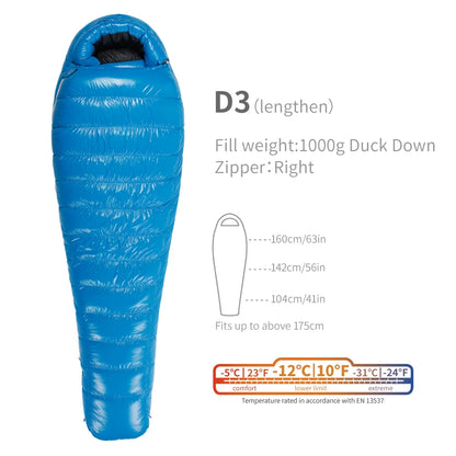 Purilite Select Lightweight Duck Down Winter Sleeping Bag | Compact Backpacking & Camping Mummy Sleeping Bag
