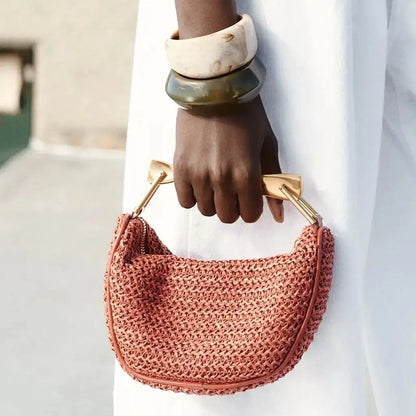 Purilite Select Summer Half-Moon Woven Straw Shoulder Bag