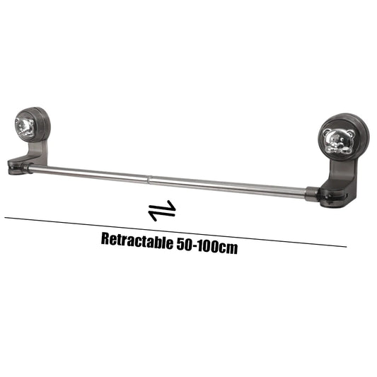 Purilite Select Suction Cup Retractable Towel Bar pair | Wall Mounted Non-Drill Adjustable Holder | Waterproof Multipurpose Rack Set of 2