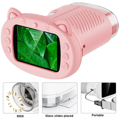 Purilite Select Kids Digital Microscope 500X Handheld Pocket Microscope with 2.4-Inch HD Screen, USB Rechargeable STEM Learning Tool for Boys & Girls
