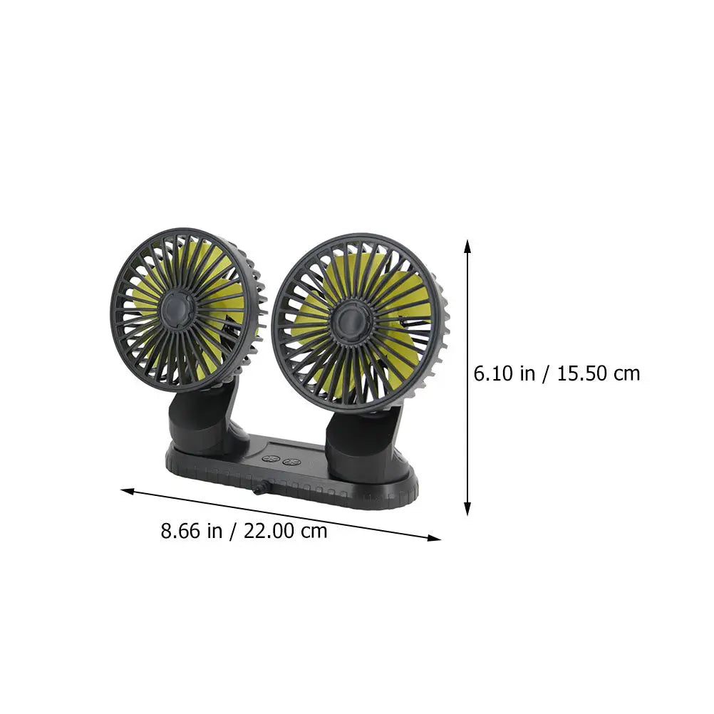 Purilite Select Dual Head USB Car Fan 3 Speed Adjustable Cooling Fan for Car Dashboard Home Office Use