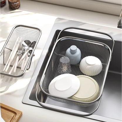 Purilite Select Stainless Steel Kitchen Sink Drainer Basket | Expandable Dish Drying Rack | Dishwasher Drain Board | Vegetable Desktop Organizer