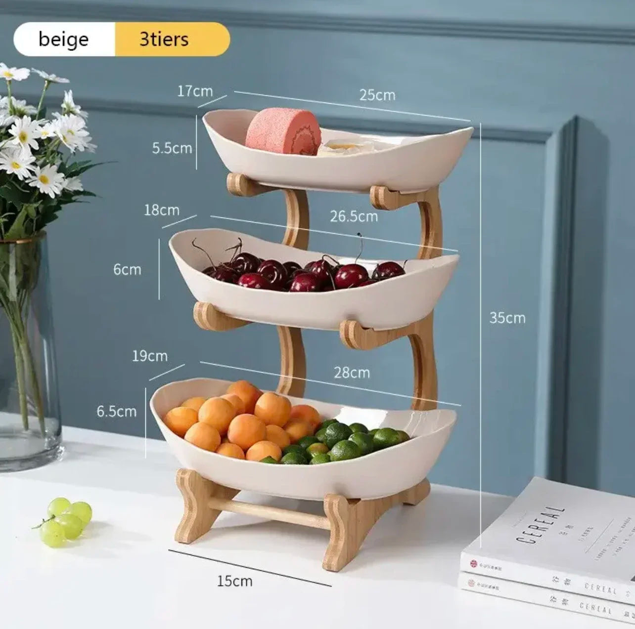 Purilite Select | Double or Three Layer Wooden Snack & Fruit Serving Plate | Modern Multi-Layer Dessert Stand for Living Room