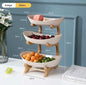 Purilite Select | Double or Three Layer Wooden Snack & Fruit Serving Plate | Modern Multi-Layer Dessert Stand for Living Room