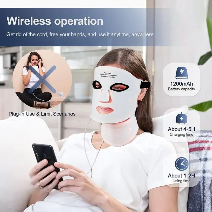 Purilite Select Wireless 7 Color LED Photon Facial & Neck Rejuvenation Silicone Mask