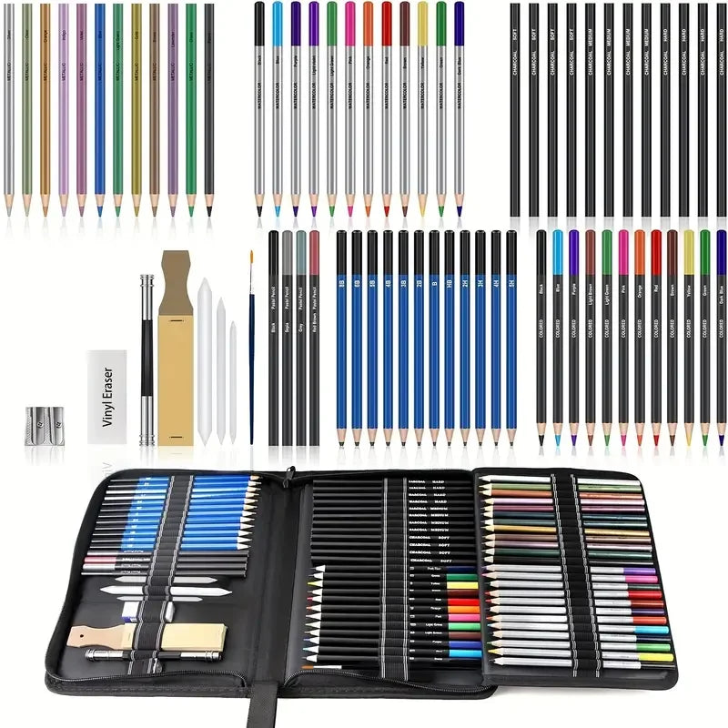 Purilite Select 72-Piece Art Set – Sketching, Drawing & Charcoal Pencil Tools Kit for Artists