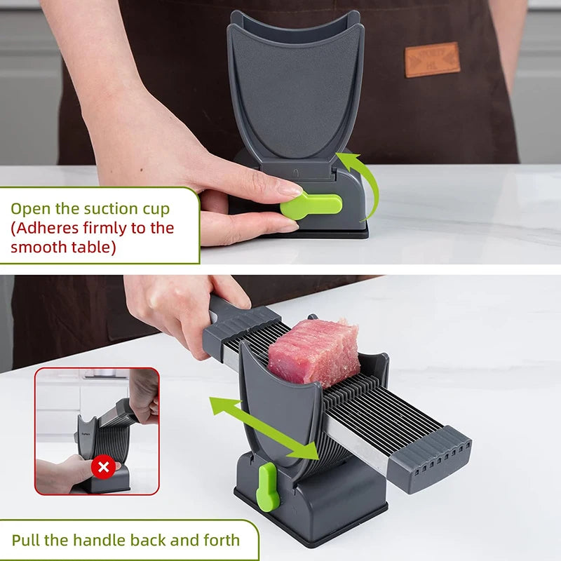 Purilite Select Adjustable Stainless Steel Meat Slicer | Manual Kitchen Meat Cutter with 2mm and 4mm Thickness Control for Jerky, Fresh Meat, and Food Preparation
