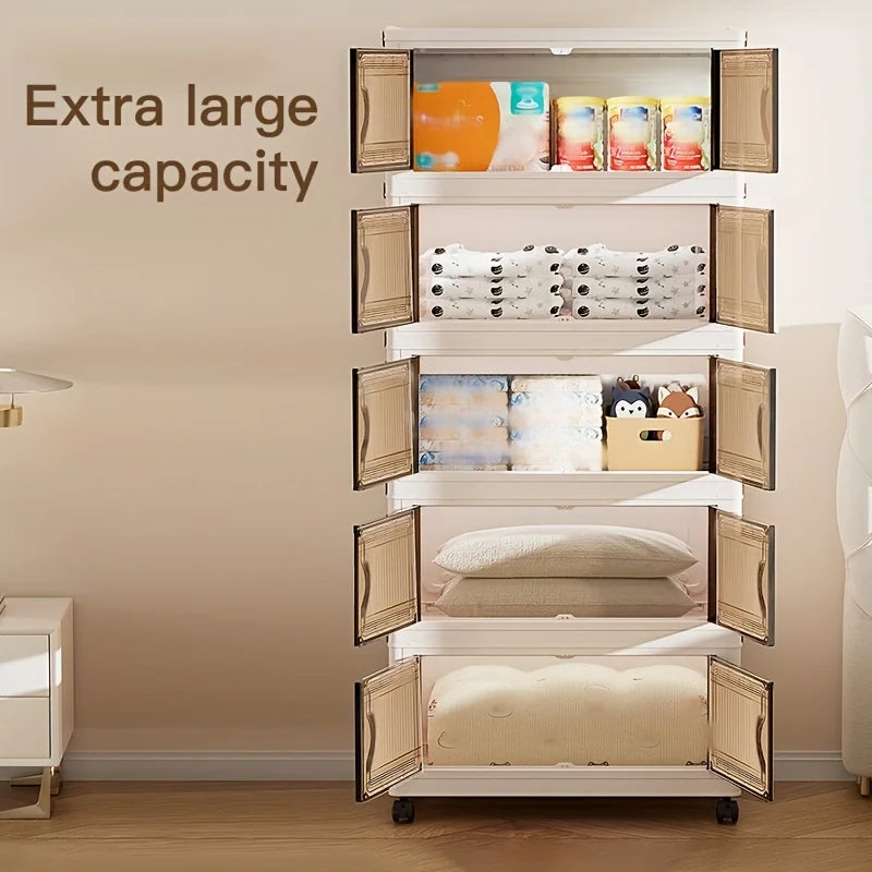 Purilite Select Foldable Storage Cabinet | 48cm Wide Rolling Organizer | 3 Tier Storage for Bathroom, Bedroom, Living Room