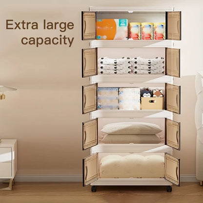 Purilite Select Foldable Storage Cabinet | 48cm Wide Rolling Organizer | 3 Tier Storage for Bathroom, Bedroom, Living Room