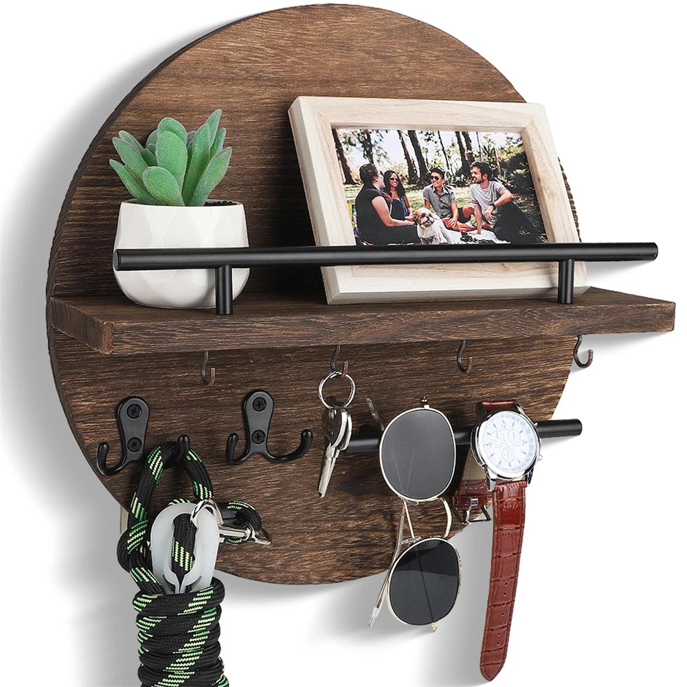 Purilite Select Wooden Wall-Mounted Key Holder with Shelf